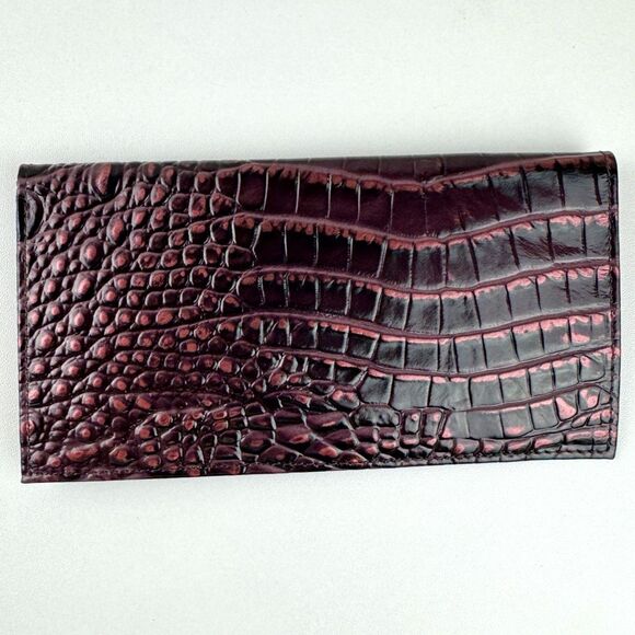Brahmin Cordelia Trifold Wallet Checkbook in Fig Jam Croc Embossed Leather NEW - Picture 6 of 13